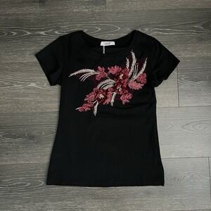 Julia Floral Embroidered Lace Shirt Top Boho NWT Burgundy Gold Cotton Size Small